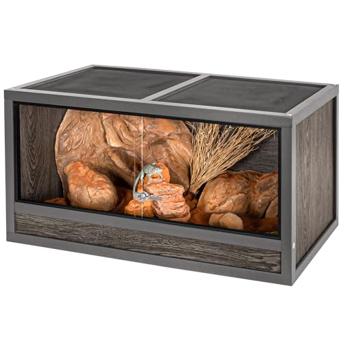 50 Gallon Reptile Tank, 36 x 18 x 18 Wooden Reptile Terrarium with Sliding Door & Top Screen Ventilation, Suitable for Bearded Dragon Ball Python Gecko Lizard, Better Insulation