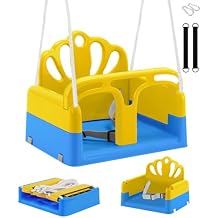 Yozoia Toddler Swing Seat, Baby Swing with Safety Harness, Adjustable, Foldable, Yellow