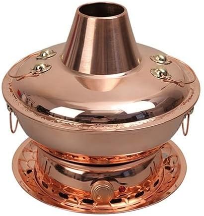 Chinese Copper Hot Pot, Pure Copper Thick Mongolian Cattle Hotpot, Electric Carbon Double Heating Base, Split Design, Easy to Clean, Suitable for Family Gathering for Family/Friends, Parties