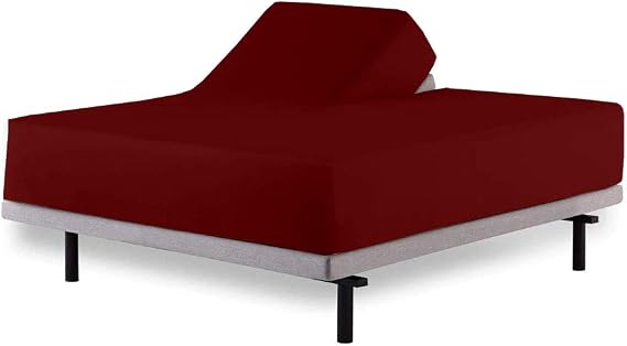 Versatile Bedding Queen-Burgundy Solid Sheet Set for Split-Head Adjustable Bed, 34" Split At Top, 800 Thread Count 100%-Long-Staple-Cotton Sheet-Set, Fits 15" Deep Pocket