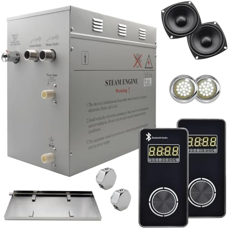 Superior Encore Plus 12kW Steam Shower Generator Kit with Dual Vertical Black Keypads, Drip Pan & White Light |Self-Draining Steam Bath Generator|One-click Connection Cord | Aromatherapy|