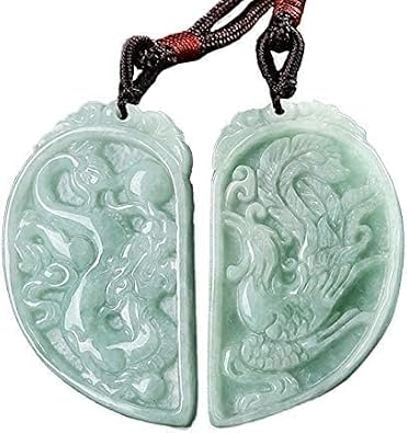 Jade Dragon and Phoenix Couple Necklace,Green Jade Dragon and Phoenix Double Necklace,Amulet Talisman Necklace(Set of 2,Certificate)