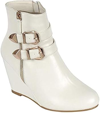 Forever Link Women's Ankle Strappy Buckle Zipper Wrapped Wedge Ankle Bootie