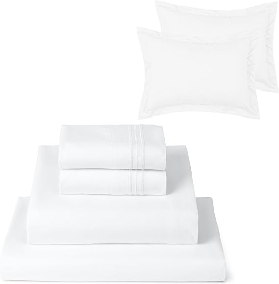 Mellanni Bed Sheet Set + 2 Pillow Shams Bundle&Save - Hotel Luxury Bedding Sheets & Pillowcases - Bundle Includes: 4pcs Bed Sheet Set and 2 Pillow Shams with 2" Flange (Full/Standard, White)
