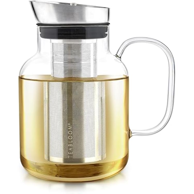 Teabloom 100% Plastic-Free Large Multi-Brew Borosilicate Glass Teapot  Kettle  Pitcher Steep and Serve Hot Tea, Iced Tea, Cold Brew Tea and Fruit Infused Water Legacy Tea Maker