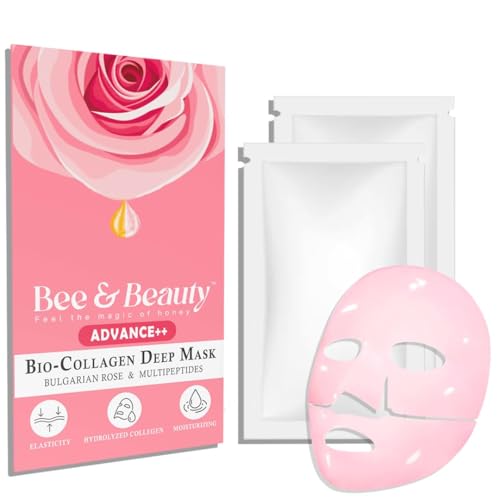 Bee & Beauty Bio Collagen Overnight Mask Pack Of 2 Korean Face Mask For Glass Skin Pink Sheet Mask For Deep Hydration, Rejuvenation With Bulgarian Rose