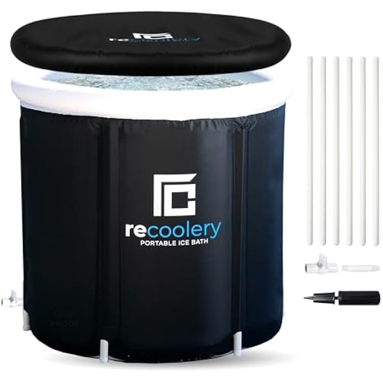 Portable ice bath tub for athletes with Lid - Round Collapsible cold plunge tub for Adults, Muscle Recovery Ice Therapy Bath - Freestanding Black Cold plunge Tub Outdoor Indoor Icebath by Recoolery