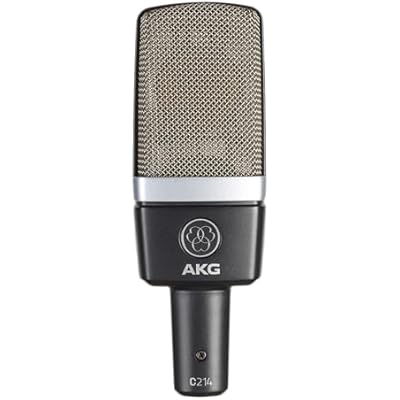AKG Pro Audio C214 Studio Grade Professional Large Diaphragm, Single Capsule, Vocal and Instrument Condenser Microphone with Rugged Aluminum Carrying Case. XLR Connector. Gray with Gold
