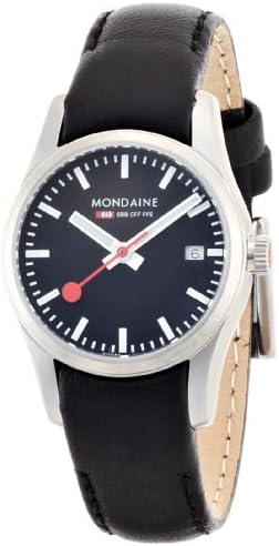 Mondaine SBB Elegant Wrist Watch A629.30341.14SBB Swiss Made, Black Leather Strap, Stainless Steel Case, Night Glow Effect