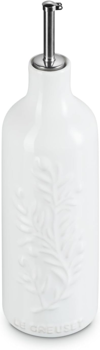 Le Creuset Stoneware Olive Branch Collection Oil Cruet, 20 oz., White