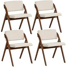 GOFLAME Folding Dining Chairs Set of 4, Upholstered Kitchen Chairs with Padded Seat & Backrest, Modern Side Chairs with Rubber Wood Legs for Home Office Events, Wedding, No Assembly Needed, Walnut