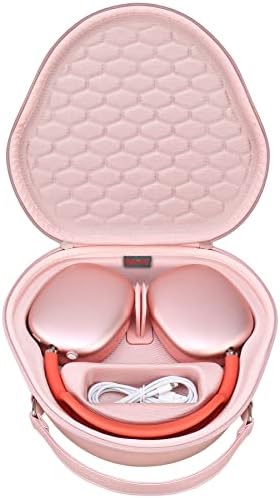 Elonbo Hard Carrying Case for Apple AirPods Max Wireless Over-Ear Headphones, AirPods Max Cover, Bluetooth Wireless Headphones Travel Protective Holder, Earphone Storage Bag, Pink-PU leather