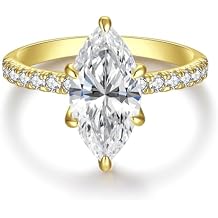 AVECON 3.5CT Marquise Cut Engagement Ring for Women, Wedding Promise Cubic Zirconia Band, 14K Gold Plated Bridal Half Eternity Simulated Diamond Rings for Anniversary, Size 5-9