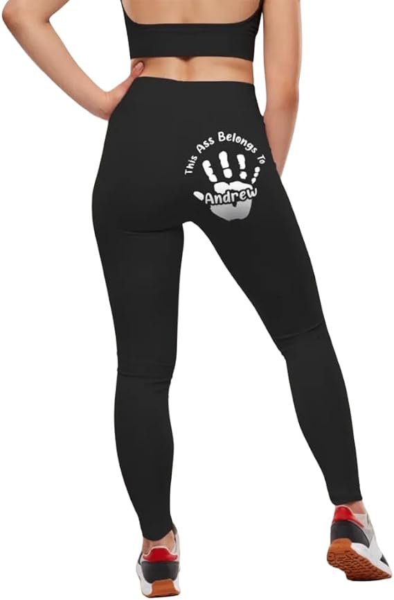 Custom Name Legging with Funny Quote This Ass is Taken - This Ass Belongs to Personalized Leggings, Personalized Funny Leggings for Wife, Custom Name Gift for Her, Cute & Naughty Gift Black