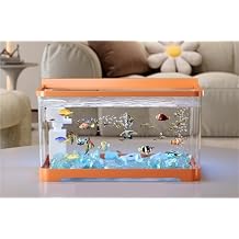 Desktop Aquarium, Fish Tank with Three-Color Light, Plastic Fish Tank Set, Silent Home Aquarium for Living Room, BalconyOrange,21.7x11.6x11.8in