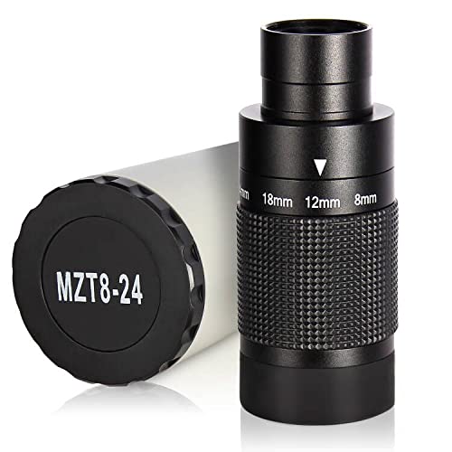 SOLOMARK 1.25 Deluxe Zoom Telescope Eyepiece 8-24mm with T-Thread, Continuous Zooming Variable, FMC Broadband HD Green Film Telescope Accessories