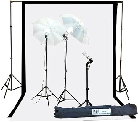 Fancierstudio 1000watt Lighting Kit Black White Muslin Backdrop and background stand kit By Fancierstudio K105BW
