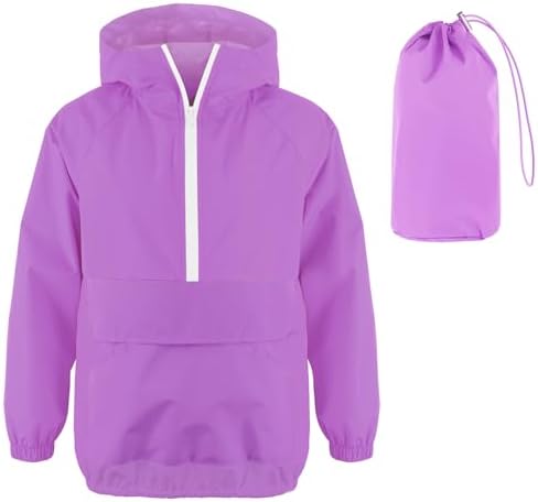 MODAFANS Girls Boys Rain Jacket Lightweight Waterproof Packable Hooded Half zip RainCoats Windbreaker for Outdoor 4-13Year