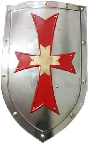 Heynz Medieval Knights Cross Heater Shield- Crusader Shield- Battle Warrior Shield- Knight Templar Shield Replica-Halloween Wall Decor Red