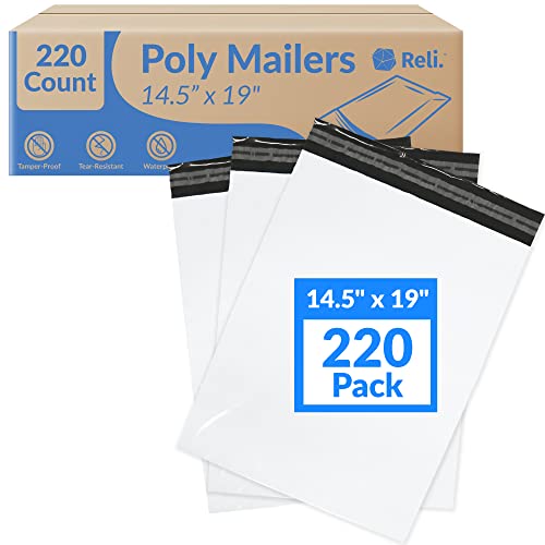 Reli. Poly Mailers 14.5x19 | 220 Pcs - White | Shipping BagsShipping Envelopes | MailingPackaging Bags for Shipping | Non-Padded Poly Mailers, Self Sealing Shipment Bags for Clothing White
