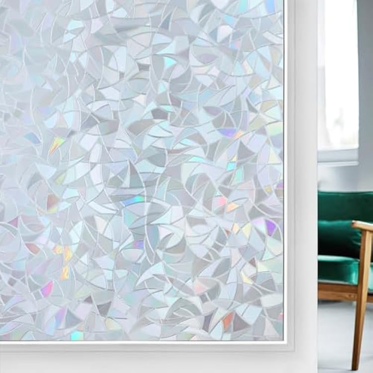 rabbitgoo Window Privacy Film Rainbow Film Decorative Window Sticker, 3D Static Stained Glass Cling Tint for Home Heat Control Non-Adhesive, Grayish Silver, 17.5 x 78.7 inches