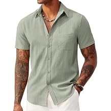 COOFANDY Men's Linen Shirts Short Sleeve Button Down Shirt Casual Summer Beach Shirts with Pocket