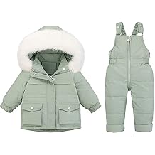 Baby Girls Two Piece Winter Warm Hooded Snowsuit Puffer Down Jacket with Snow Ski Bib Pants Outfits