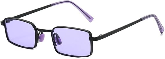 Small Rectangle Sunglasses for Men Women Retro Fashion Eyewear with Black Metal Frame for Daily Wear