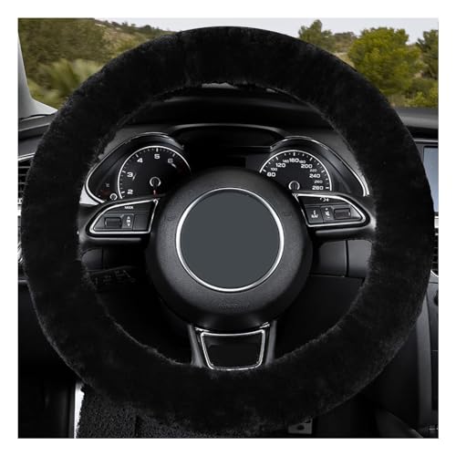 Kewucn Fuzzy Car Steering Wheel Cover, 15 Inch Elastic Soft Steering Wheel Protector, Anti-Slip Fluffy Car Wheel Covers, Universal Vehicle Warm Winter Accessories for Car SUV Truck Black