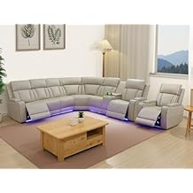 Power Recliner Sectional Sofa Set, Living Room Furniture Sets, Leather Reclining Corner Couches and Chair, 2 Recliner Chair with Cup Holder/Storage Console for House/Living Room(Beige)