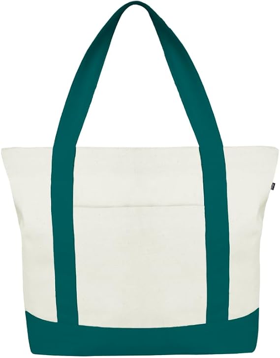 Eco Right Canvas Tote Bag for Women with Zip & Inner Pocket, 100% Organic Cotton Tote Bags for Men, Shopping, Beach