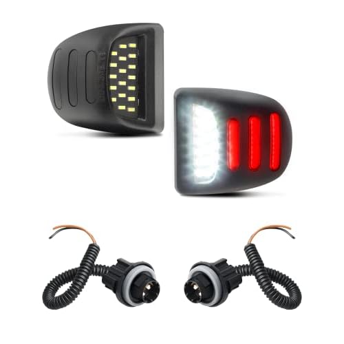HERCOO LED License Plate Light with Red OLED Neon Tube Lamp Socket Wire Harness Compatible with Cadillac Avalanche Suburban Escalade EXT Tahoe Yukon YL Chevy Silverado GMC Sierra 1500 2500 3500