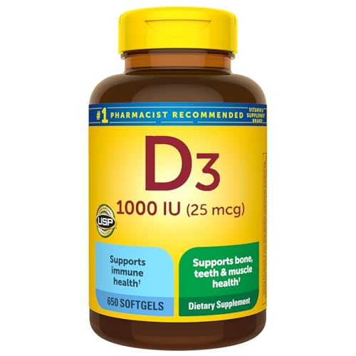 Vitamin D3 25mcg 1000 IU | 650 Softgels 22 Month Supply | Supports Bone, Teeth, Muscle &amp; Immune System | Gluten Free | Easy to Swallow Supplement | Made for a Healthy Connection with Nature