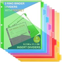 COIDEA 3 Ring Binder Dividers with Pockets, 8 Tab Plastic Dividers for 3 Ring Binders, Heavy Duty Binder Dividers with Blank Write Tabs for School Office Document Indexing and Protection, Multicolor