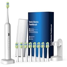 Sonic Electric Power Toothbrush for Adults & Kids,3 Deep Clean Modes IPX7 40000VPM Rechargeable Toothbrush with 8 Brush Heads, Travel Case, 2-Min Smart Timer, One Charge Last 60 Days (White)
