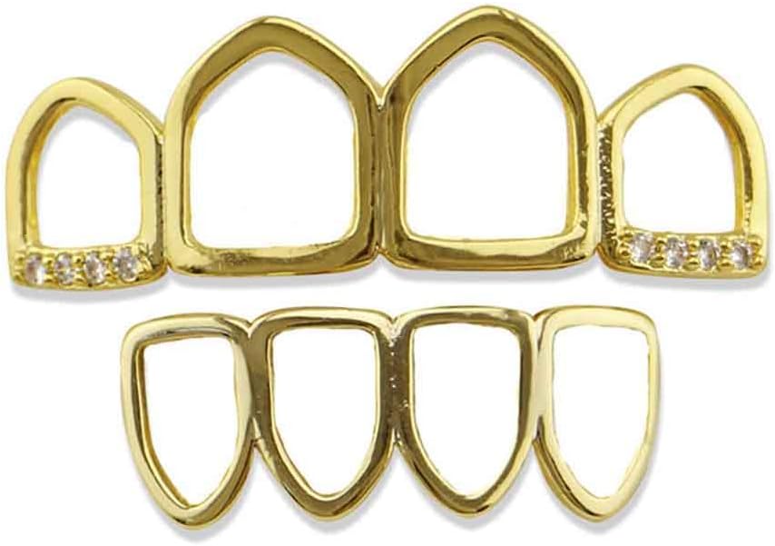 Psivika Gold Teeth Grillz Open Face Outline 4 Teeth Vampire Fangs Grillz for Men and Women