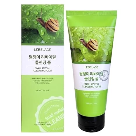 Lebelage Snail Revital Cleansing Foam 6.1 Oz, Deep Cleansing Foaming Face Wash with Snail Mucin Extract, Daily Korean Facial Cleanser for Soft, Smooth and Refreshed Looking Skin