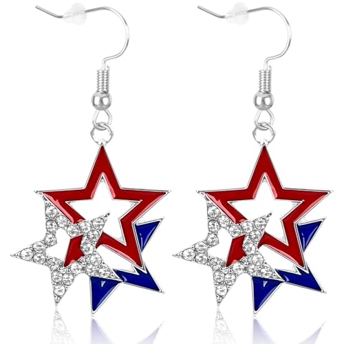 Fullive 4th of July Earrings, Patriotic Dangle Stud for Women, Hypoallergenic Hook Fourth of July Jewelry for Veterans Day