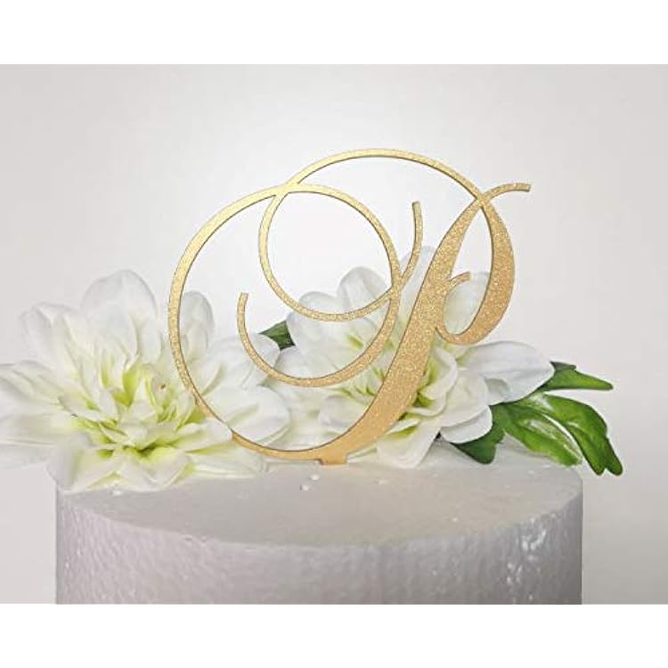 Monogram Acrylic Letter Cake Toppers In Brushed Gold or Brushed Silver A B C D E F G H I J K L M N O P R S T U V W Letter P, Brushed Gold