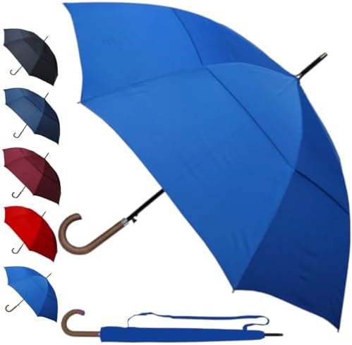 60MPH Windproof Large Strong Umbrella for Rain and Wind - Heavy Duty StormDefender City - Best for Vented Double Canopy - Auto - Solid Wood Hook Handle - Golf