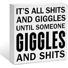 Funny Bathroom Decor Sign Wood Box Sign Tabletop Decor, Bathroom Humor, Warm Toilet Decor, Toilet Desk Decoration for the Home Office- Its All Shits and Giggles Until Someone Giggles and Shits