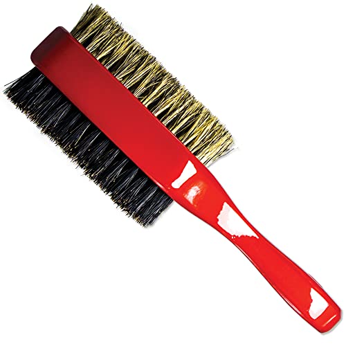 Beauty Town 2-Sided Wave Brush - Double Sided Unisex Hard & Soft Boar Bristle Hairbrush designed for Men, 360 Waves, Styling & Detangling Club - Red 7.25x2.25 inches