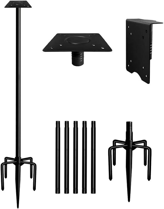 90Inch Heavy Duty Bird House Pole Mount Kit with Frosted, Bird Feeder Pole Kit with 5 Prongs Base and 2 Plates, for Outdoor, Yard, Garden, Black(Birdhouse Not Include)