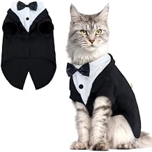 QBLEEV Cat Tuxedo Outfit, Formal Cat Suit Costume with Bow Tie, Sphynx Hairless Clothes for Cats Only, Kitten Wedding Birthday Party Attire Apparel for Male Boy, Cute Small Pet Gentleman Formal Wear