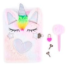 VOTUM Pink Unicorn Secret Diary Set Bound Journal with Fluffy Pen, Lock & Key Cute Furry Notebook for Girls, Kids, and Creative Writing