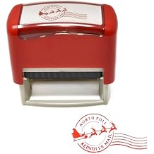 Gift Boutique - Christmas Self Inking Rubber Stamps North Pole Reindeer Air Mail Stamp in Red Imprint for Holiday Xmas Letter Envelopes Gifts Letters to and from Santa