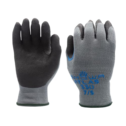 SHOWA Atlas 330 Natural Rubber Latex Palm with Reinforced Thumb Notch and CottonPoly Liner, 10-Gauge, X-Large 12 Pair