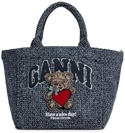 Ganni Womens Small Trapeze Shopper Bear Tweed Denim Tote