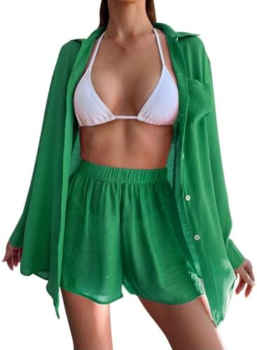 Linen Set for Women Two Piece Tracksuit Button down 34 Sleeve Shirt and Shorts Set Airport Outfits Cute Clothes
