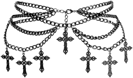 Ayliss Gothic Cross Waist Chain Belt Goth Punk Belt Pearl Beaded Belly Emo Y2k Grunge Accessories for Halloween Cosutme